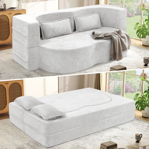 product-fancy-f948da9f-9706-486a-8f84-6834adaef2e2 Convertible Folding Sofa Bed, 78" Full Size Floor Sleeper Couch, Faux Rabbit Fur Full Foam Futon Loveseat for Living Room Bedroom, No Assembly Required
