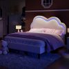 product-fancy-f988873e-fc9b-4082-a980-0e7a75861b50 LUXOAK LED Velvet Platform Bed Featuring an Adjustable Cloud Headboard - No Box Spring Needed, Easy Assembly