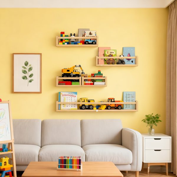 product-fancy-f9927c8d-a498-4f14-bf2f-52815fba774f 5pcs White Nursery Bookshelves Set - DIY Floating Shelves with 5-Tier Storage (32in, 2x16.5in, 2x10in) - Wall-Mounted Kids Room Shelving Suitable for Nursery, Room, Kids' Room - Easy Assembly, Space-Saving Bookcase