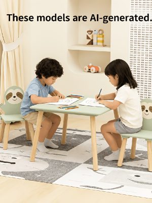 Kids Table and Chair Set with 2 Sloth Chairs - Toddler Activity Table & Sage Green Chairs Suitable for Playroom,, Classroom, Assembly, Cute Animal Design for Room Furniture, Study Table for