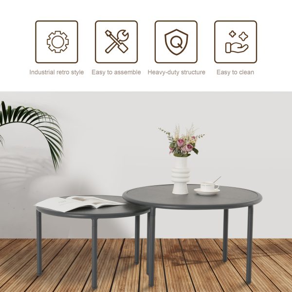 product-fancy-f9bd5bfc-bbbe-4390-80f4-2ca5f594fcf7 2pcs Black Aluminum Round Outdoor Coffee Table Set | Nesting Side Table with Round Tabletop, Powder Coated Aluminum Frame, Suitable for Garden Balcony