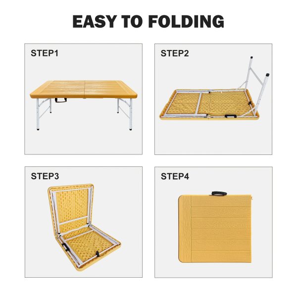 product-fancy-f9d84c1b-0aa4-4de6-aed8-08a4d8deed69 4FT Yellow Folding Table, Portable Table with Handle, Sturdy Steel Legs for Heavy-Duty Use, Ideal for Parties, Dining, Weddings, Events, Picnics, Indoor And Outdoor Activities, Camping