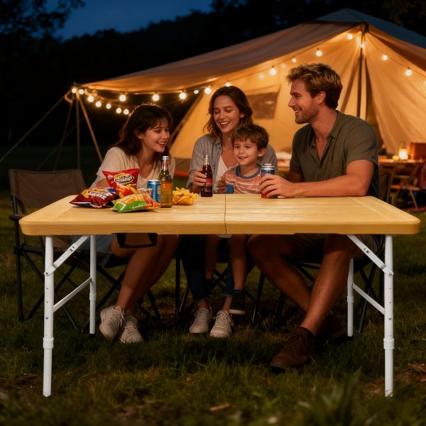 product-fancy-f9dd367e-1eb3-436c-927f-b86dc39c878e 4FT Yellow Folding Table, Portable Table with Handle, Sturdy Steel Legs for Heavy-Duty Use, Ideal for Parties, Dining, Weddings, Events, Picnics, Indoor And Outdoor Activities, Camping