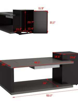 53.1'' Wide Modern Outdoor/ Coffee Table & Side Table - All-Weather & Steel with Wood Grain, Low-Maintenance Furniture for Living Room, Balcony, Courtyard - Easy Assembly (Some Tools Required)