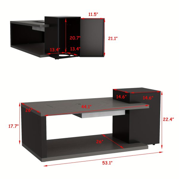 product-fancy-f9f94081-af76-45d9-9a3e-25053190ebe1 53.1'' Wide Modern Outdoor/ Coffee Table & Side Table - All-Weather & Steel with Wood Grain, Low-Maintenance Furniture for Living Room, Balcony, Courtyard - Easy Assembly (Some Tools Required)