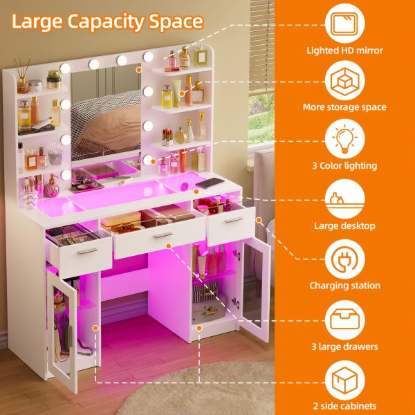 product-fancy-fa071b04-501e-460c-9e39-3023499d1b25 TOMNK Large Dressing Table with LED Mirror, Makeup Vanity, 3 Drawers, 4 Shelves, Ample Storage Space, Suitable for Bedrooms And Bathrooms, in White