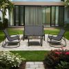 [Outdoor Textilene Set] 4pcs Patio Furniture Set, Outdoor Textilene Conversation Set with Rocking Chairs And Loveseat, with Coffee Table for Garden, Balcony, Poolside, Backyard Lightweight, Water-Resistant And Uv-Resistant - Patio Furniture Outdoor