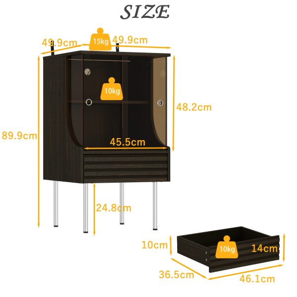 product-fancy-fa1a070d-a101-4a9e-b90f-591c3cae7ff2 Contemporary Glass Storage Unit Featuring a Wavy Drawer And Two Shelves, Ideal As a Side Table for The Living Room with a Tempered Gold-Brown Glass Sliding Door, Suitable for Use As a Bedside Table in The Bedroom