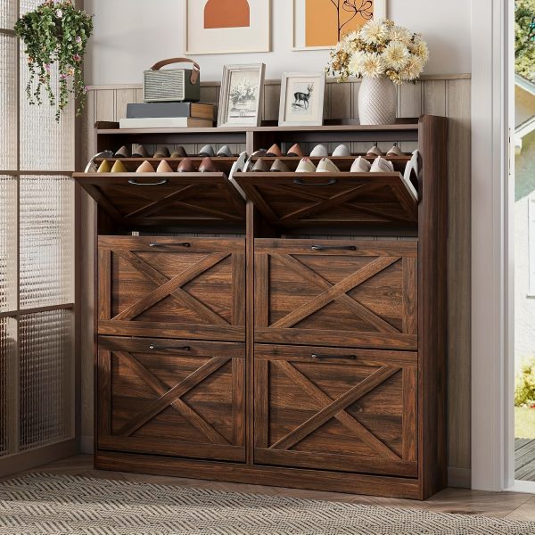 product-fancy-fa39a91e-4d41-4113-a6cb-5d3f43b73fc2 Washed Gray Shoe Storage Cabinet with 6 Flip Drawers | Narrow Freestanding Shoe Cabinet and Shoe Storage Organizer with Metal Handles for Entryway, Large Shoe Rack Organizer, Modern Farmhouse Style, Ideal for Shoe Racks, Made of Particle Board