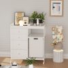 product-fancy-fa6a2f59-ec61-4ffe-bc89-9ccd642be56e Baby Changing Dresser, 4-Drawer Baby Dresser with Changing Table Top, Diaper Changing Station & Pad, 2 Open Storage Shelves, Mobile Nursery Organizer, White