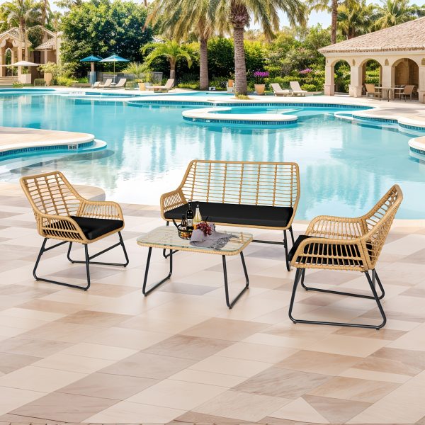 product-fancy-fa7e5651-cb58-424e-8722-bf13a0986a33 4pcs Outdoor Patio Furniture Collection • Rattan Bistro Set Featuring Cushions & Table • Wicker Loveseat for Conversations in Your Backyard, Balcony, Or Garden