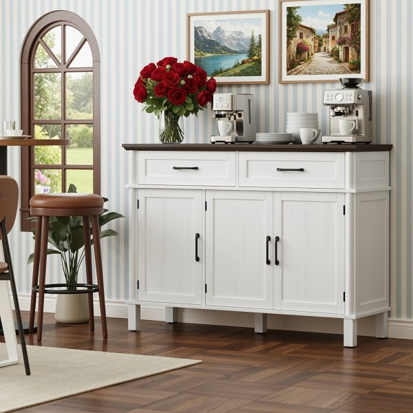 product-fancy-fac98051-83bb-4f0a-84f6-89924c0d479e Farmhouse 48 Inch Buffet Cabinet with Storage, 48 Inch Sideboard with 2 Drawers And 3 Doors - Wood Coffee Bar Cabinet with Adjustable Shelves for Kitchen, Dining Room, Living Room