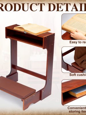 A Sturdy Wooden Prayer Stool Featuring a Shelf And Cushion, Ideal for Church Use Or Home Kneeling. This Padded Kneeler Measures 23 by 20 by 31 Inches And Makes a Thoughtful Religious Gift