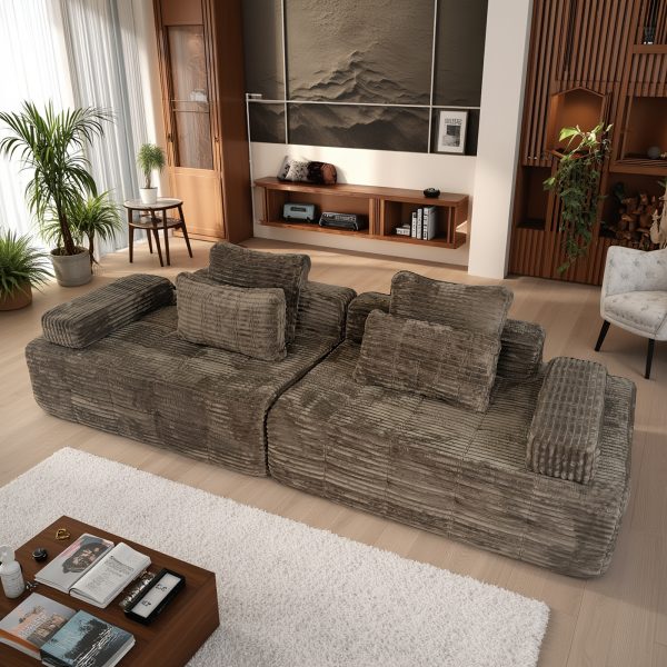 product-fancy-fad0696c-7b48-4292-9d74-5f062481117e L Couch Sofa Sectional for Sofa Living Room Convertible Couch Bed with Deep Seats Lounge Chairs, Corduroy, Boneless Sectional Couches, Living Room/Bedroom - Modular Living Room Furniture Set Ideal Multifunctional Couch - No Assembly Required (Black