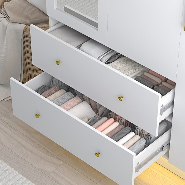 product-fancy-faee3d92-3c96-483f-abe3-d8c18dd1696c 3 Doors Armoire Wardrobe Closet with Mirror, LED Armoire with Doors And Drawers, Wooden Armoire Storage Cabinet with Hanging Rod, Adjustable Shelves