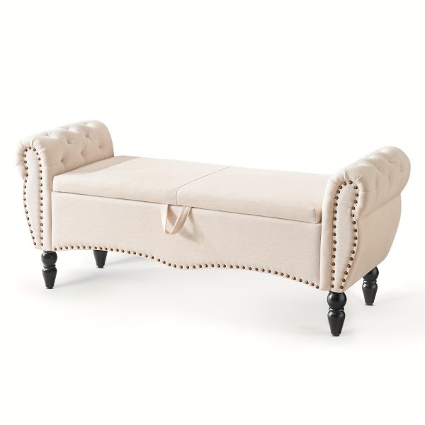 product-fancy-fb7ab9f8-22e1-4f66-9885-92fd164c6557 Mid-Century Modern Large Capacity Wooden Storage Box, Bedroom End of Bed Chair with Roll-Up Arms - Spacious Storage Space, Flip-Top Design, Perfect for Bedroom, Living Room, Hallway - Durable, Sturdy, Easy to Assemble