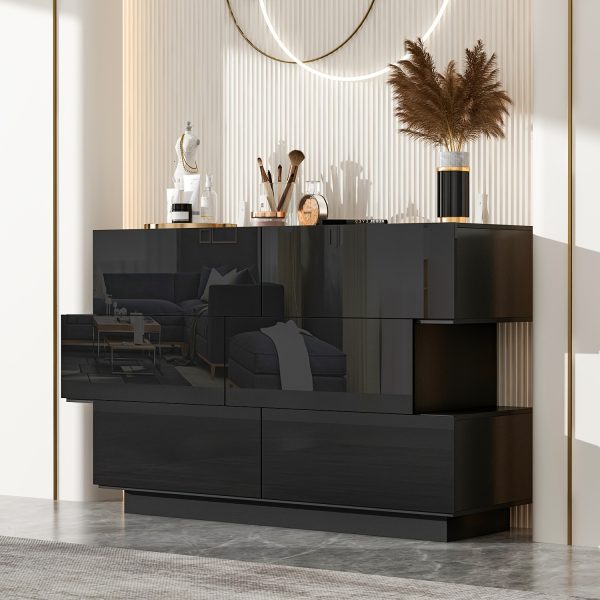 product-fancy-fb8a5b69-5185-4ebf-986d-136117b914cd Contemporary Glossy Dresser Storage Unit Featuring Six Drawers, a Wooden Double-Layer Shiny Chest Suitable for Bedrooms And Living Rooms, Designed with Simplicity And Elegance