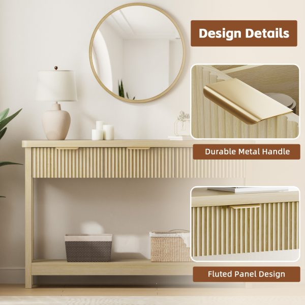 product-fancy-fba1bd26-f4c3-49f1-b9ee-f271784d7f40 51 IN Fluted Console Table with 3 Drawers, Modern Entryway Table with Metal Handles, Sturdy Solid Wood Design, Hallway Table with Storage, for Living Room And Hallway