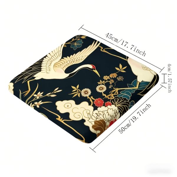 product-fancy-fbc4c9eb-8eb3-4e48-8b1b-b0db59b4ec1b 1pc Peony And Crane Pattern Courtyard Chair Seat Cushion, Indoor And Outdoor Seat Cushions, Back Cushions, Size 19.7*17.7*1.57inch, Suitable for Garden Chairs, Office Chairs And Floor Seats. Soft And Comfortable