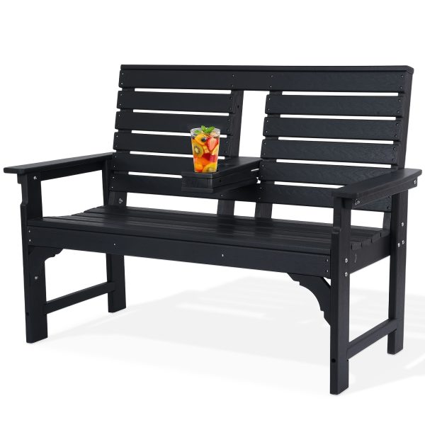 Patio Bench Designed for Two, Featuring Cup Holders And Made from HDPE, Ideal for Gardens And Porches, with Resistance to Fading And Rotting