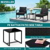Bezseller 3pcs Outdoor Furniture Set, Rattan Bistro Set with Coffee Table, Sturdy Steel Frame with Cushions for Garden, Balcony, Poolside, And Backyard