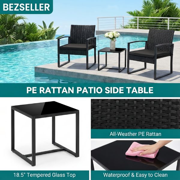 Bezseller 3pcs Outdoor Furniture Set, Rattan Bistro Set with Coffee Table, Sturdy Steel Frame with Cushions for Garden, Balcony, Poolside, And Backyard