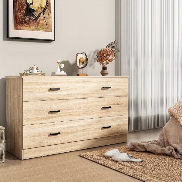 A Six-Drawer Dresser Designed for The Bedroom Featuring Spacious Drawers, Substantial Wooden Dressers, And a Chest of Drawers, Ideal for Modern Closets And Living Rooms
