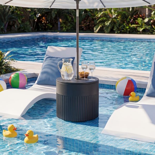 product-fancy-fbfc12a5-2da4-4104-a05f-1e8df498f429 14.6in Patio Umbrella Base Side Table, Black Outdoor Umbrella Stand with Tabletop - 2-in-1 Heavy Duty Umbrella Holder And Accent Table for Garden, Deck, Poolside, Beach