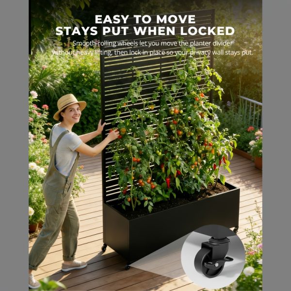 product-fancy-fc15ff79-cf1b-4e5b-bce8-5a5e6f4df23a Privacy Fence with Planting Boxes Encrypted Metal Mesh Privacy Screen Black/Wood Grain Weather-Resistant Outdoor Fence Panels Ideal for Backyard Patios, Gardens, And Balconies Safety Barrier Protective Cover Create Outdoor Living Spaces And Decor