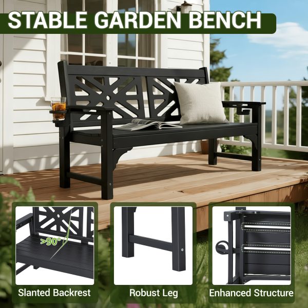 product-fancy-fc234eda-deda-4f2e-ae9a-9211ce9ff56d Outdoor Bench with Cup Holders, HDPE Weatherproof Garden Bench 2-Person, Fade/Rot Resistance Patio Benches for Porch And Park