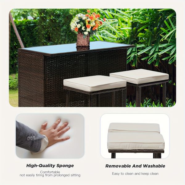 product-fancy-fc27d84b-760c-4125-9895-7f2e0e359e3c Rattan Bar Set 3pcs Wicker Bistro Set Sturdy Frame Bar Height Table with Glass Table Top Storage Shelves 2 Bar Stools for Patio Poolside Porch Outdoor Indoor, Outdoor Bar Set, Patio Table And Chair Set, Outdoor Furniture, Patio Bar Set with Table, Outdoor Dining, Poolside Seating, Wicker Furniture, Rustic Bar, Patio Furniture Outdoor, Outdoor Bar Table And Chair, Outdoor Table And Chair Set, Outdoor High Top Table And Chair, Outdoor Dining Set, Patio Set Outdoor, Outdoor Patio Bar
