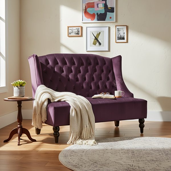 product-fancy-fc294ee0-e954-4cb2-b8d3-a45a0beae137 50-Inch Two-Seater Sofa, Comfortable Velvet Fabric, Mid-Century Modern Style, Minimalist Design, Extended Backrest, Compact Two-Seater Suitable for Bedrooms, Apartments And Home Offices