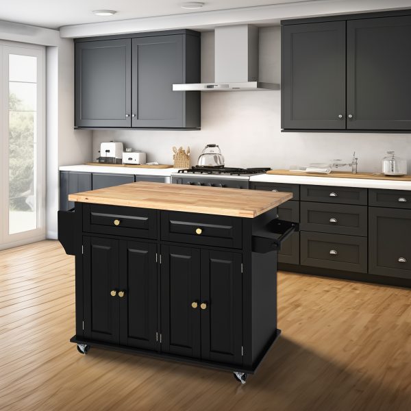 product-fancy-fc355b7f-8048-4bb8-b106-061424999619 Rolling Kitchen Island with Drop Leaf, Thicken Rubberwood Top, Spice Rack, Towel Rack, Drawer, 43.3" Portable Mobile Kitchen Island Carts Table, Storage Cabinet, Both Wheels And Feet