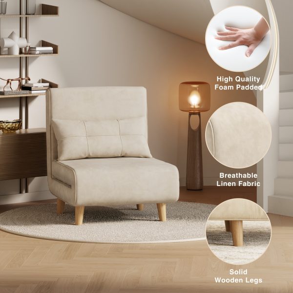 product-fancy-fc535f14-2409-40e6-a282-06d90da80049 3-in-1 Convertible Sofa Bed Sleeper Chair with Pull-Out Bed, 6-Level Adjustable Backrest & Cushioned Armrests - Space-Saving Modern Furniture for Small Apartments, Dorms, Guest Rooms - Beige Sofa Chair Converts to Bed, Sleeper Sofa Bed