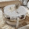 AESOME Glam Silver Mirrored Round Coffee Table Crushed Diamond Accent Side Table With Beveled Glass Edge Modern Center Table For Living Room And Office (31.5" D X (31.5" W X 18.3" H)