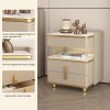 product-fancy-fc62fe61-185a-4452-b481-d72cd1a11caf Modern Marble-Top Nightstand with Golden Trim, 3-Drawer Beside Table with Open Shelf, Tempered Glass Countertop, Rounded Corners And Silent Slides for Bedroom, Luxury Minimalist Storage Cabinet 1/2pcs
