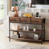 product-fancy-fcab0437-6c2c-4326-9751-ea6e0f80fd50 3-Tier Console Table with Charging Station (2 AC Outlets + 2 USB Ports) - Hardwood Entryway Sofa Table with 3 Breathable Fabric Drawers & Open Shelves, Adjustable Feet, Modern Rustic Design for Narrow Spaces, Living Room, Hallway