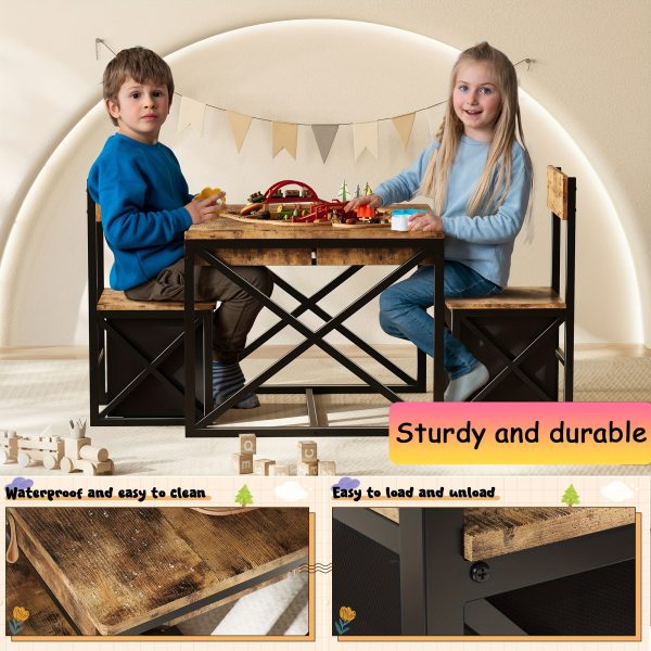 product-fancy-fce6b246-bdc8-4c69-8acc-861351cd0aaf 4-in-1 Kids Table And 2 Chairs Set With Storage Bins, Rustic Toddler Activity Desk For Playroom, Wooden Childrens Furniture For Crafts, Drawing & Reading