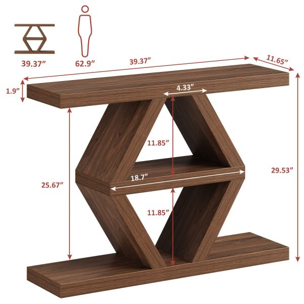 product-fancy-fcf3aa82-6d9e-46ed-aa21-ebfa3eae24d6 3 Tier Farmhouse Console Table for Entryway, Wooden Sofa Table Behind Couch with Storage Shelves, 39.4 Inch Narrow Rectangular Hallway Table, Rustic Foyer Table for Living Room Decor, Walnut End
