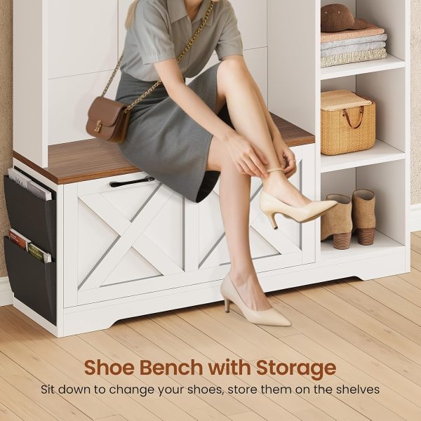 product-fancy-fd019707-c780-4c23-a197-cf52b0ca4779 Farmhouse Entryway Organizer with Bench & Shoe Cabinet - 7 Shelves, 10 Hooks, LED Lighting, USB-Powered, White Engineered Wood Storage for Hallway, Living Room, Bedroom - Easy Assembly, No Tools Needed, Entryway Storage, Rustic Charm, Durable Construction, Home Organization, Minimalist Design, Sturdy Construction, Home Decorators