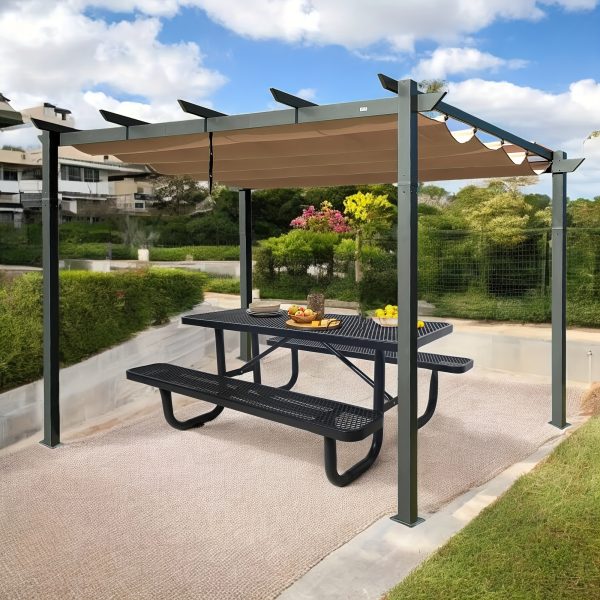 4/6FT Heavy-Duty Metal Picnic Tables For Outdoor, Rectangular Commercial 4-6-Person Picnic Tables With Bench, Expanded Picnic Table And Bench Set, Outside Furniture Set For Yard, Outside, Garden, Backyard, Porch, Patio, Lawn, Black, Weather Resistant