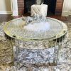 AESOME Glam Silver Mirrored Round Coffee Table Crushed Diamond Accent Side Table With Beveled Glass Edge Modern Center Table For Living Room And Office (31.5" D X (31.5" W X 18.3" H)