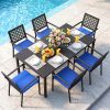 5pcs Outdoor Dining Set, Wood Grain Square Outdoor Patio Table And Chairs Set, Metal Dining Set with With 4 Spacious Dining Chair, All Weather Patio Furniture Set for Deck Garden