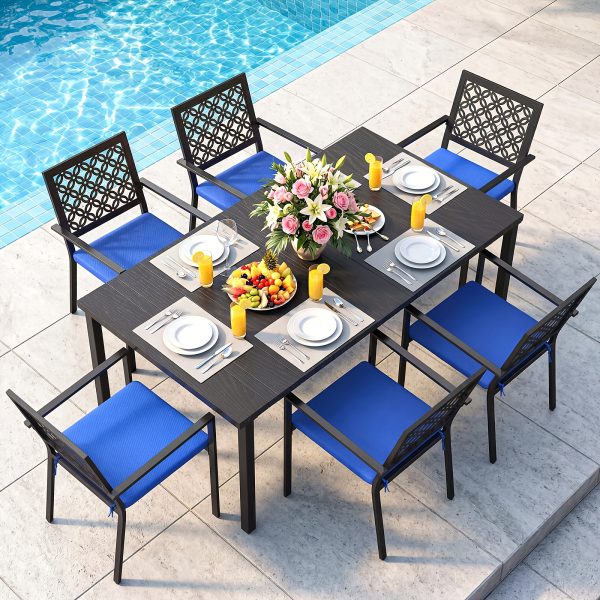 5pcs Outdoor Dining Set, Wood Grain Square Outdoor Patio Table And Chairs Set, Metal Dining Set with With 4 Spacious Dining Chair, All Weather Patio Furniture Set for Deck Garden