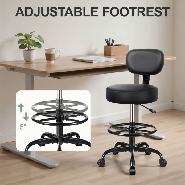 product-fancy-fdec7593-4eec-4aea-bd7f-84e6d350288d KERDOM Adjustable Height Drafting Chair with Removable Backrest & Quiet-Rolling Wheels - 300 lbs Capacity PU Leather Swivel Stool, Ergonomic Metal Frame for Office, Studio, Clinic, Kitchen, Salon (Black), Ergonomic Chair, Studio Seating, Professional Seating, Premium Materials, Heightadjustable Stool, Office Professionals, Standing Desk Stool, Sleek Design, Durable Construction, Rolling Stool, Kitchen Stool