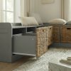 Modern L-Shaped Shoe Cabinet with 6 Rattan Drawers, Multi-Functional Wood Shoe Storage Cabinet with Storage Compartments, for Entryway And Living Room, Modern Design, Gray