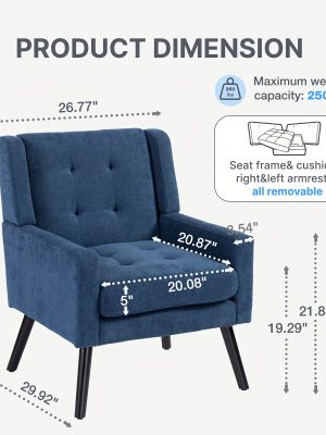 Mid-Century Modern Tufted Accent Chair, Ergonomic Wingback Armchair with Detachable Armrests, Linen & Suede Fabric Lounge Chair for Living Room Bedroom Office