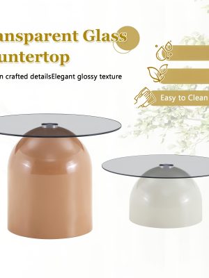 Nesting Coffee Table Set Of 2, Small Coffee Table for Small Spaces Apartment, Round Glass Coffee Table Set, Modern Space Saving Center Table for Living Room Balcony Office