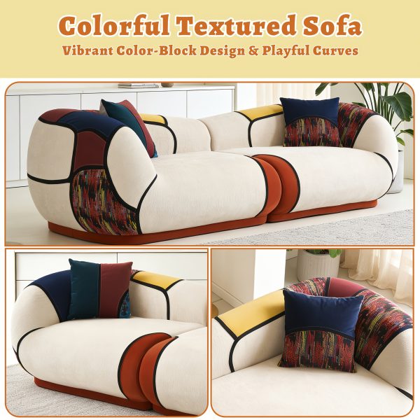 product-fancy-fe79acb7-67de-4fa5-96c7-a3783d9ae065 102" Oversized Modern Curved Sofa, 4-Seat Chenille Couch for Living Room Apartment, Minimalist Boneless Sectional Floor Lounge Couches with Bohemian Style Pillows, No Assembly
