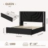 product-fancy-feacaf15-2b26-4d97-ae33-39589a0b2910 FULTRU Upholstered LED Bed Frame in Full, Queen, Or King Size with Two Storage Drawers, Velvet Platform Bed Featuring a Wingback Headboard, Sturdy Wooden Slats for Support, No Need for a Box Spring, Headboard with a Splicing Design